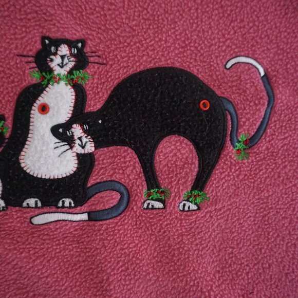 Vintage Jenny Buchanan Rosy Fleece Cat Embroidered Sweater Pink Grandmacore M - Picture 10 of 11